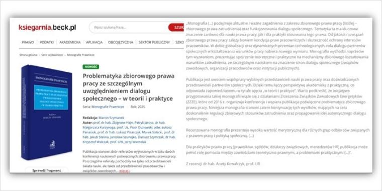 Monografia Prawnicza  - Problematyka zbiorowego prawa pracy ze szczególnym uwzględnieniem dialogu społecznego