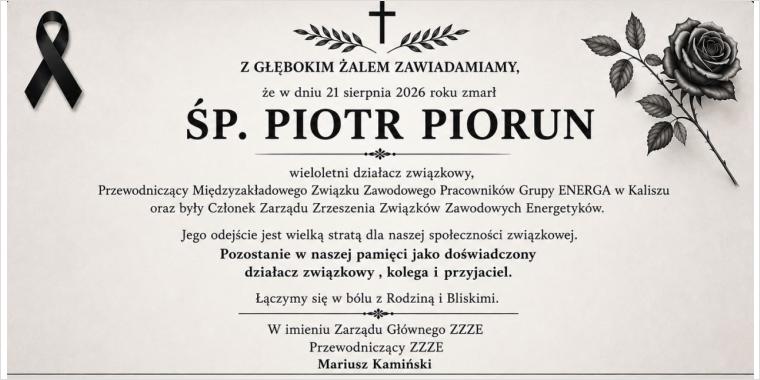Msza święta pogrzebowa-  26.08.26r , godz. 13.00 w kościele pw. św. Jana Pawła II, Kalisz ; ul. Piotrowskiego 13
