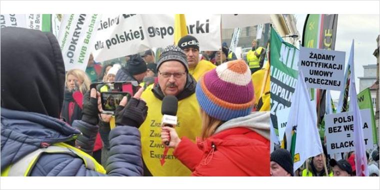 Transformacja energetyczna - Manifestacja związków zawodowych w Warszawie